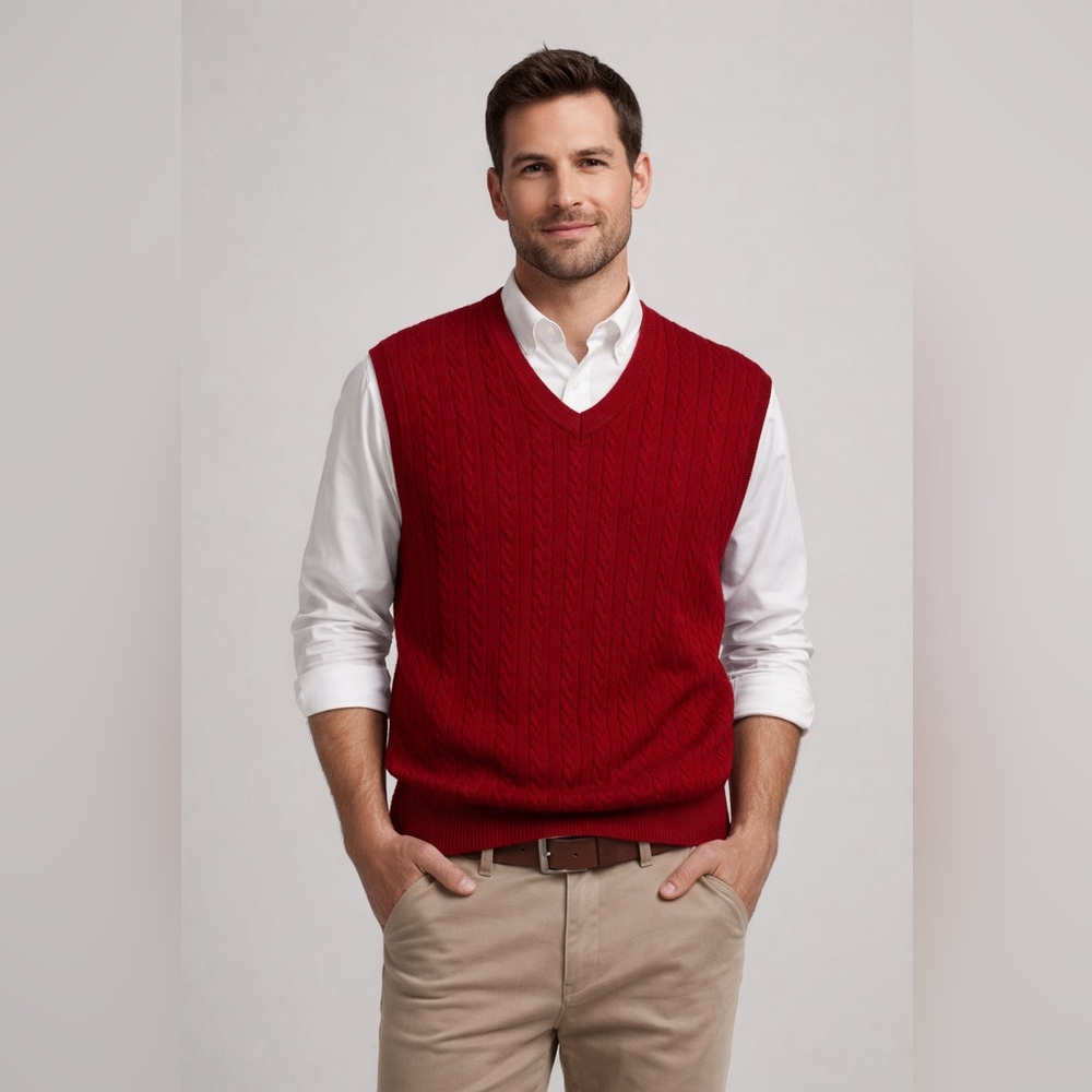 IZOD Mens Sweater Vest Cable Knit V Neck Red Size‎ XL